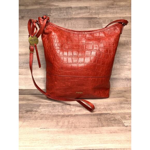 Margot red Croc print Leather Embossed handbag/crossbody Hobo Tote Purse - Picture 7 of 15